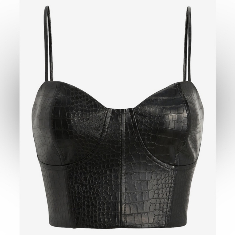 NWOT Express Body Contour Faux Croc Leather Stretch Crop Top - Picture 2 of 6
